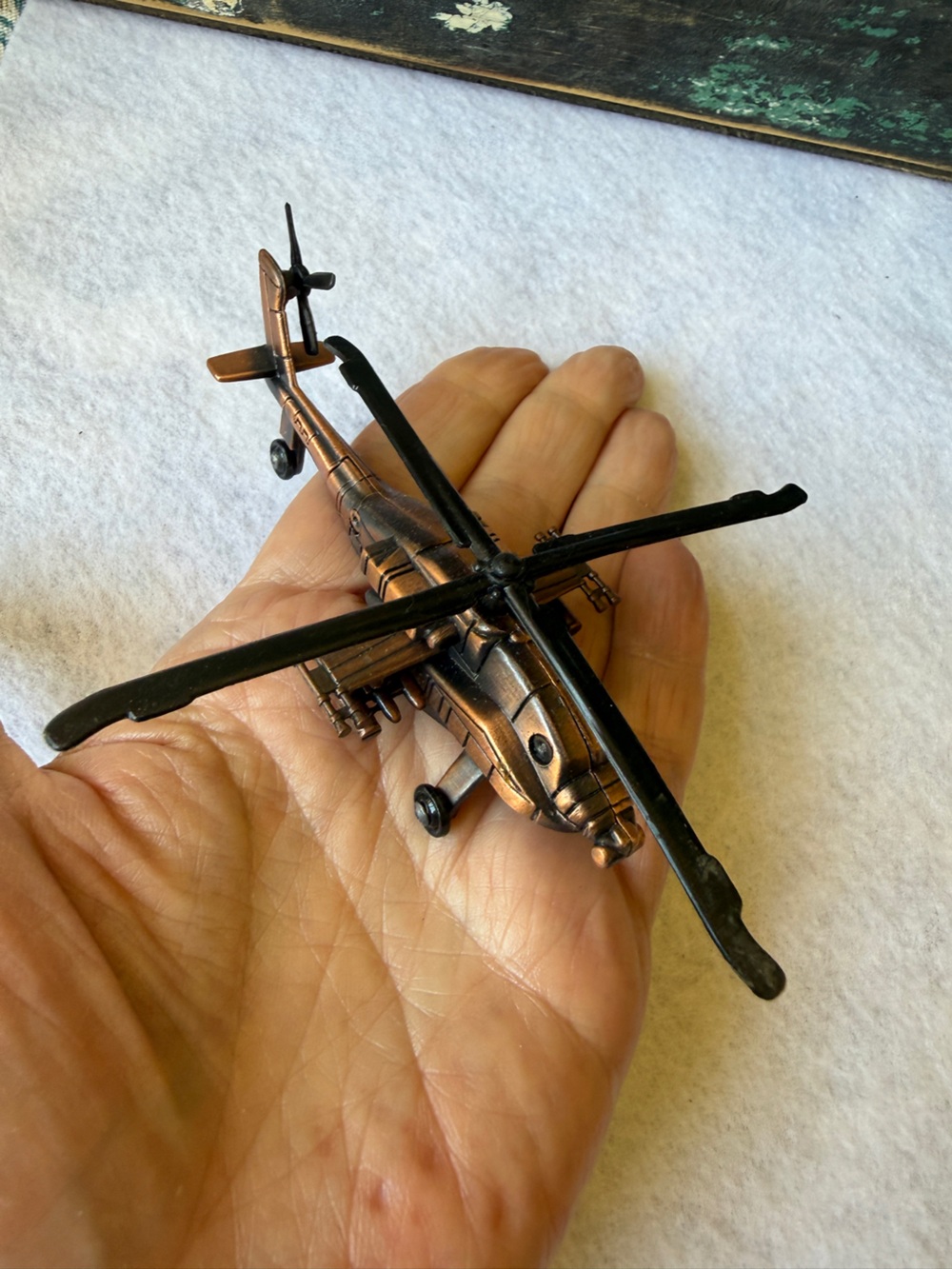 Die Cast Apache Helicopter Pencil Sharpener Copper Tone